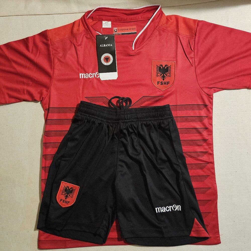 Macron Albania Youth Football Soccer Jersey & Shorts - Boys' Size 24 (M)